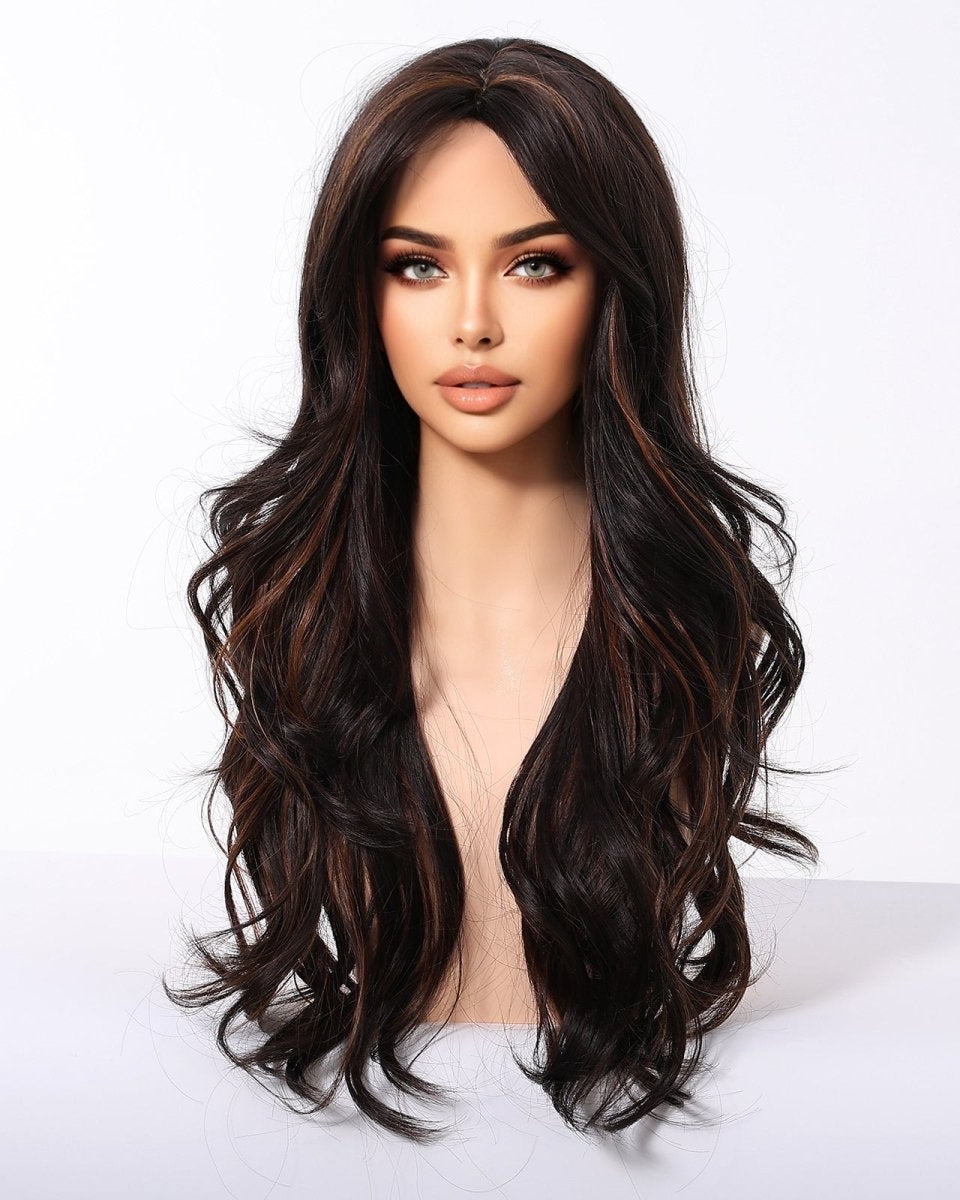 Dark Brown Wig Caramel Highlights Wig - MARKETPLACE - Milk & Honey Wigs