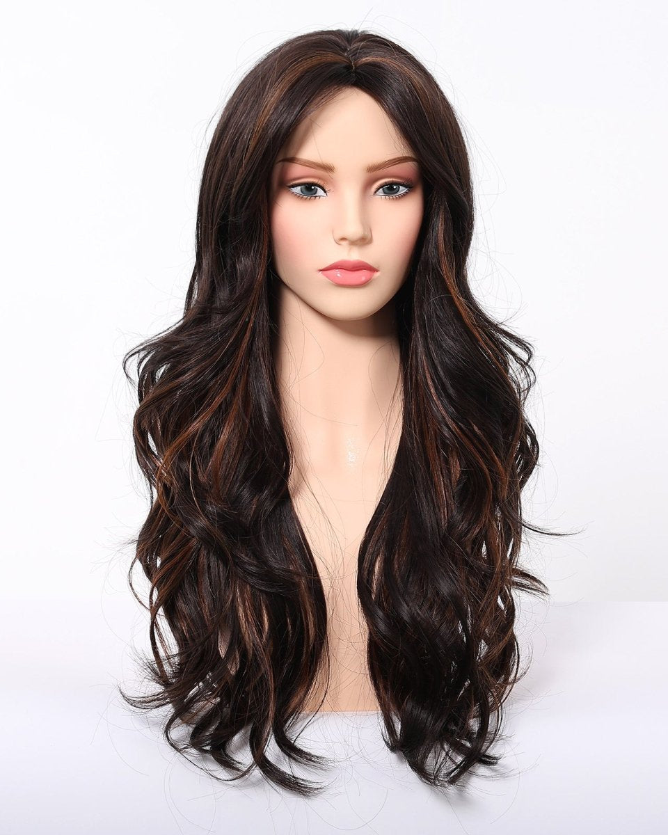 Dark Brown Wig Caramel Highlights Wig - MARKETPLACE - Milk & Honey Wigs