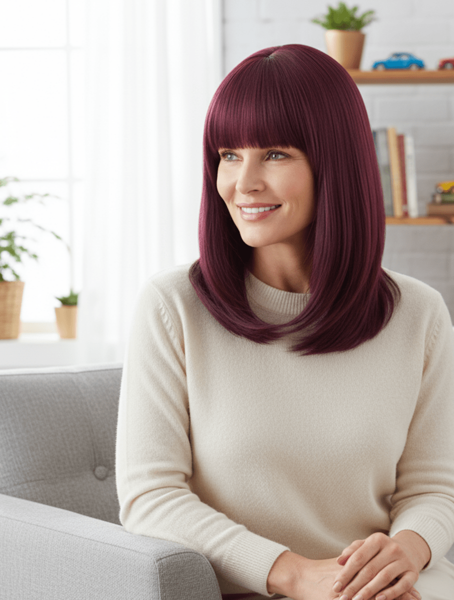 Dark Burgundy Straight with Full Bangs Wig - MARKETPLACE - Milk & Honey Wigs