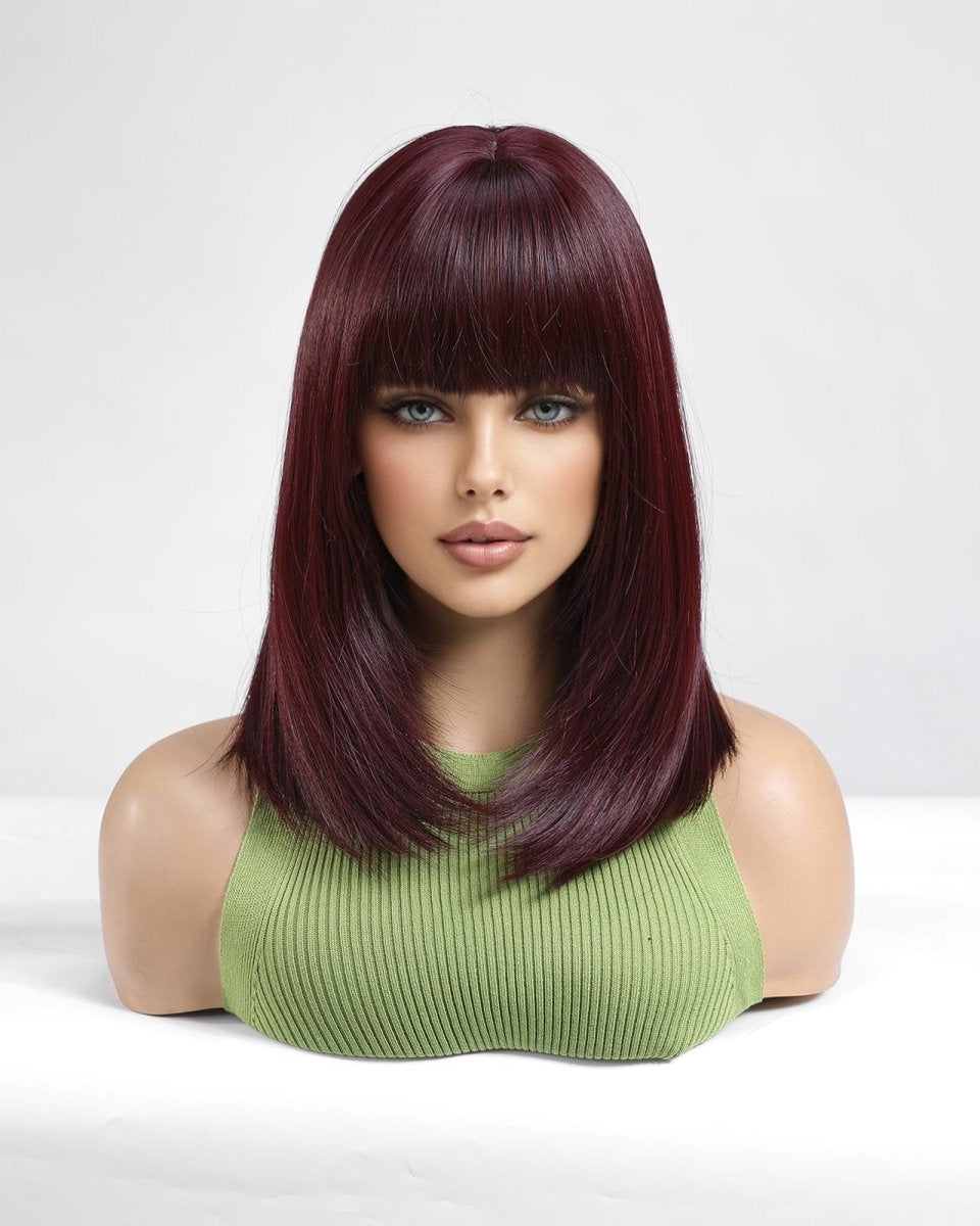 Dark Burgundy Straight with Full Bangs Wig - MARKETPLACE - Milk & Honey Wigs
