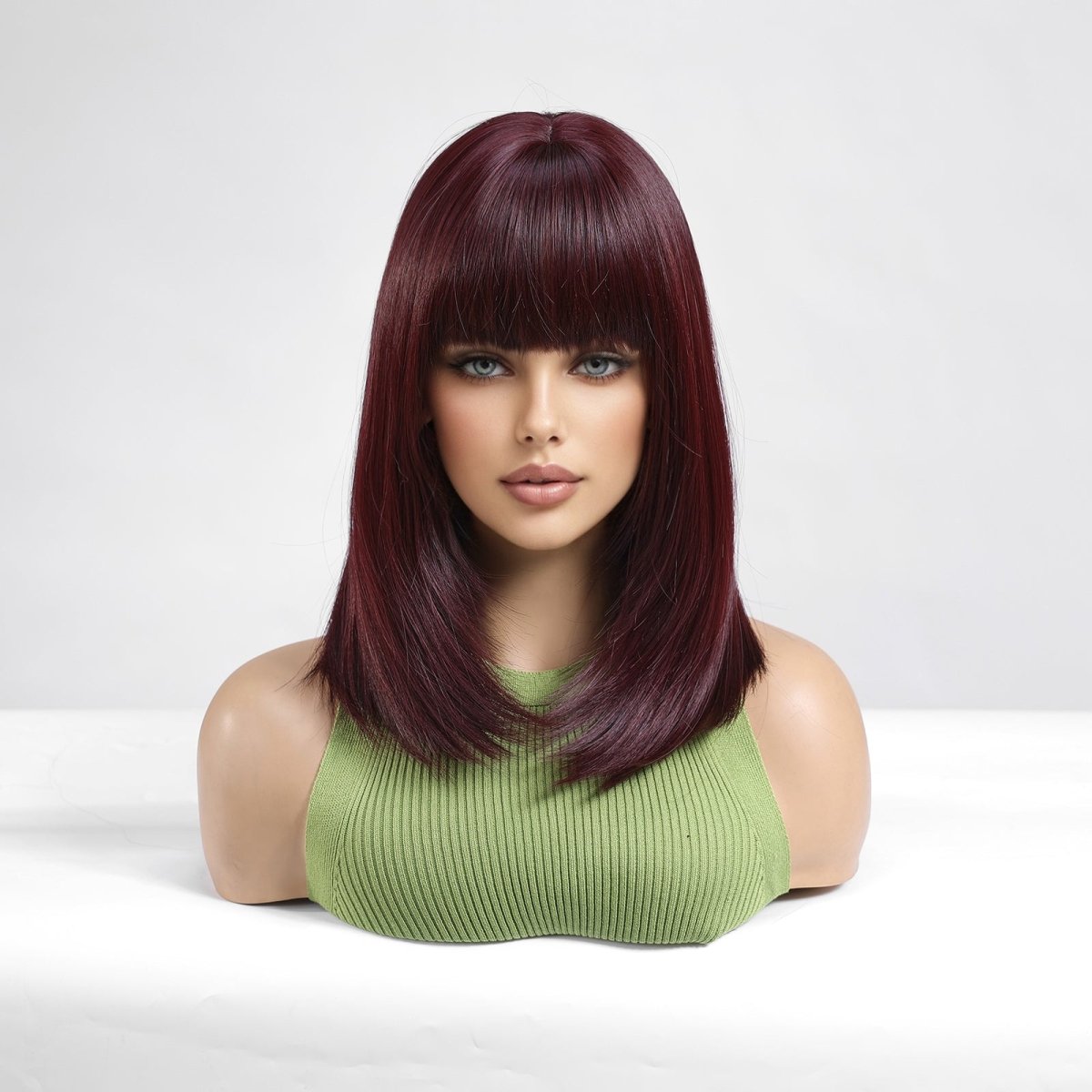 Dark Burgundy Straight with Full Bangs Wig - MARKETPLACE - Milk & Honey Wigs