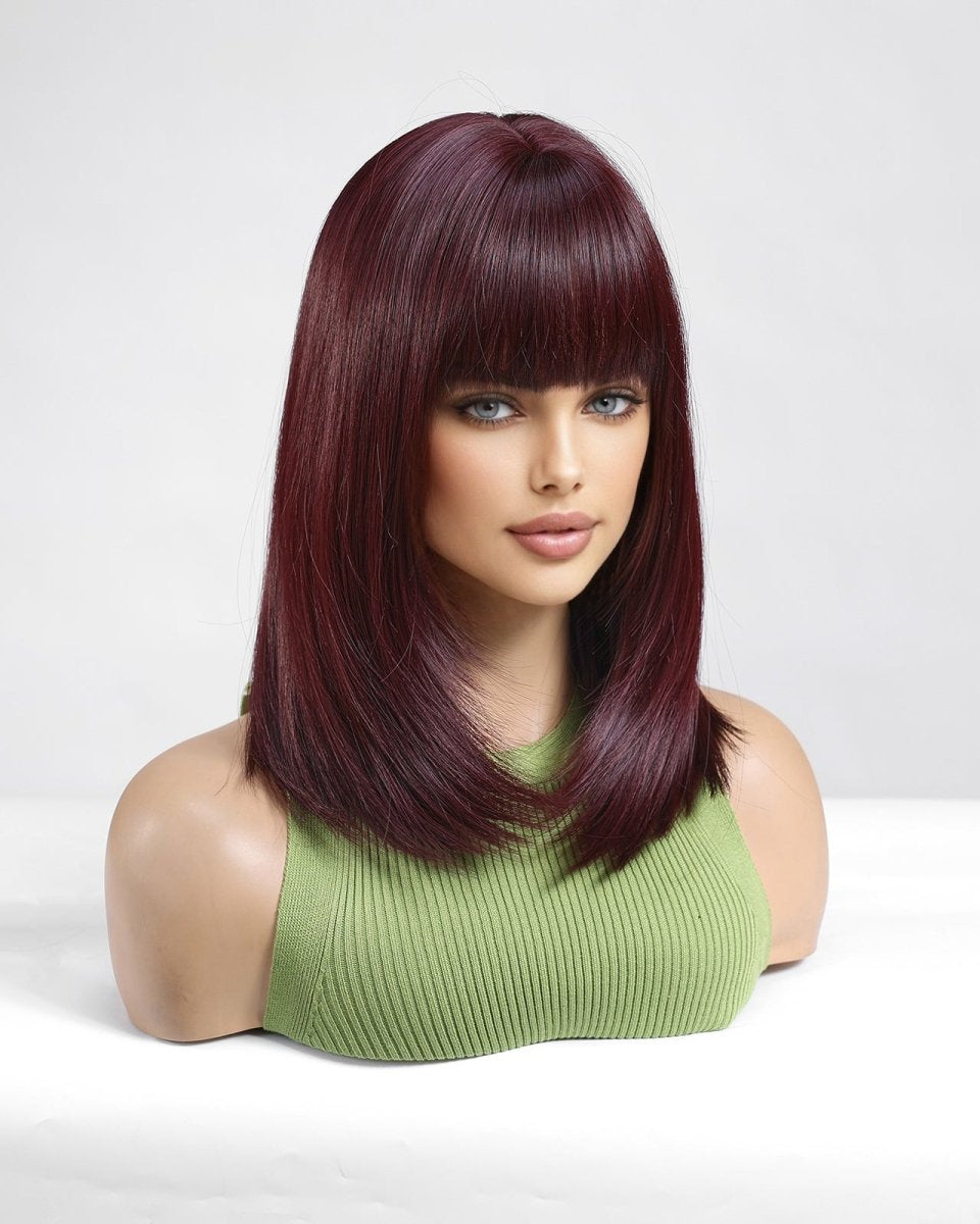Dark Burgundy Straight with Full Bangs Wig - MARKETPLACE - Milk & Honey Wigs