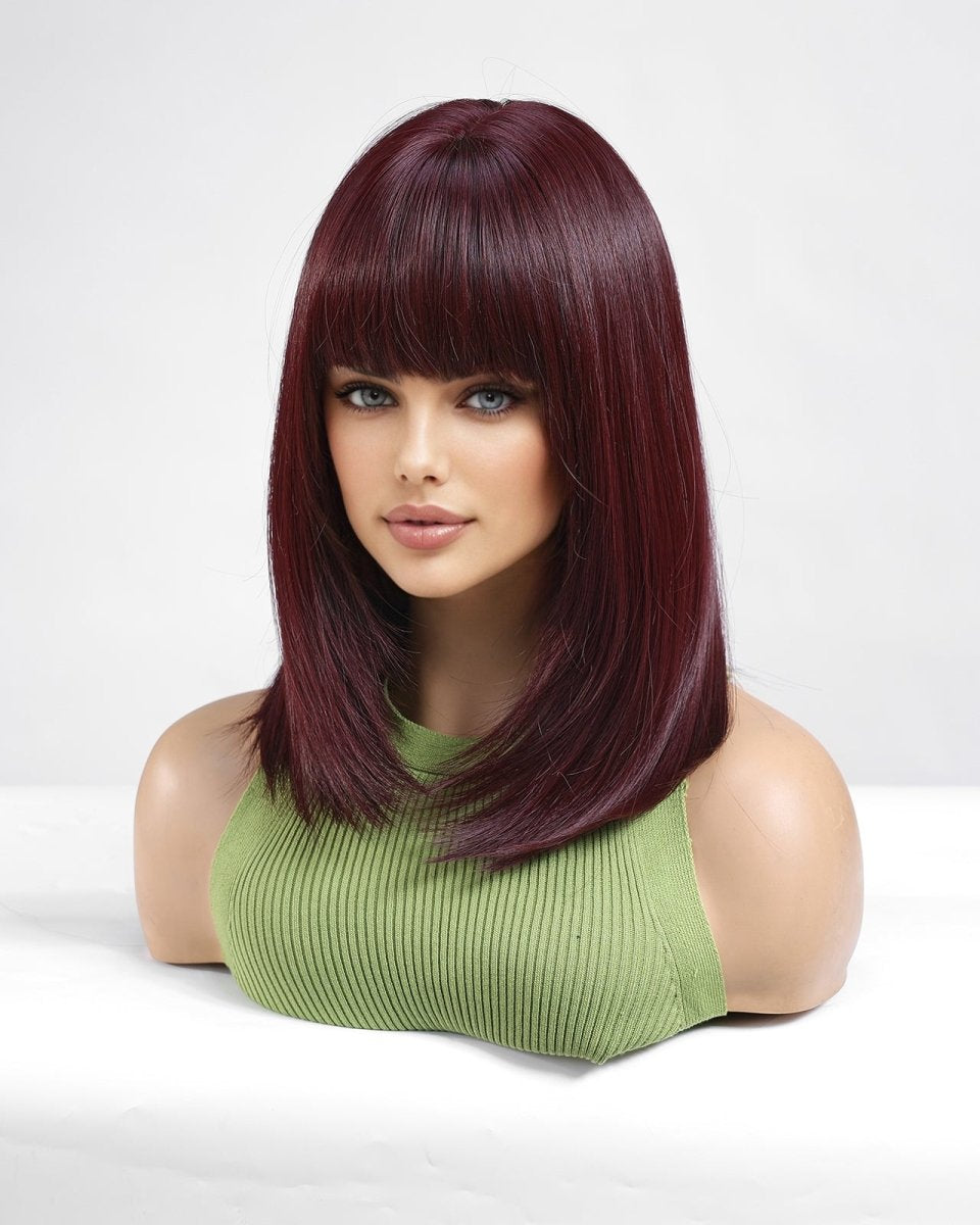 Dark Burgundy Straight with Full Bangs Wig - MARKETPLACE - Milk & Honey Wigs
