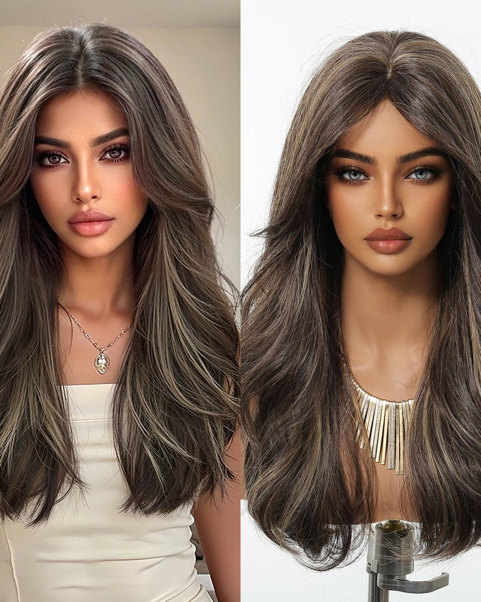Dark Chocolate Brown with Honey Highlights Wig - MARKETPLACE - Milk & Honey Wigs