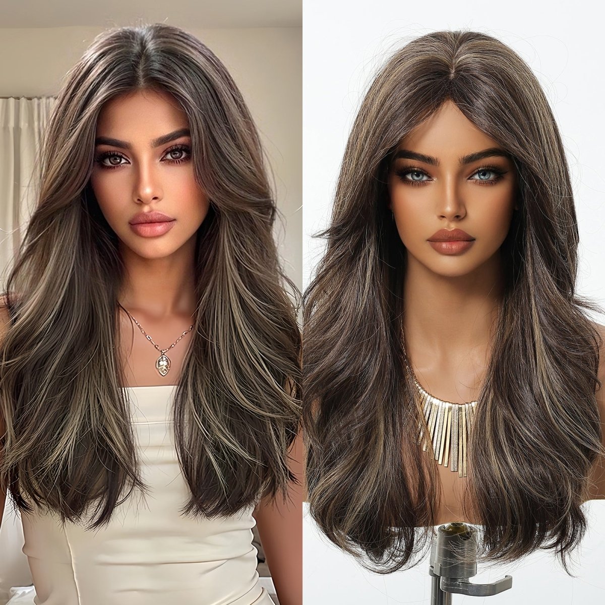 Dark Chocolate Brown with Honey Highlights Wig - MARKETPLACE - Milk & Honey Wigs