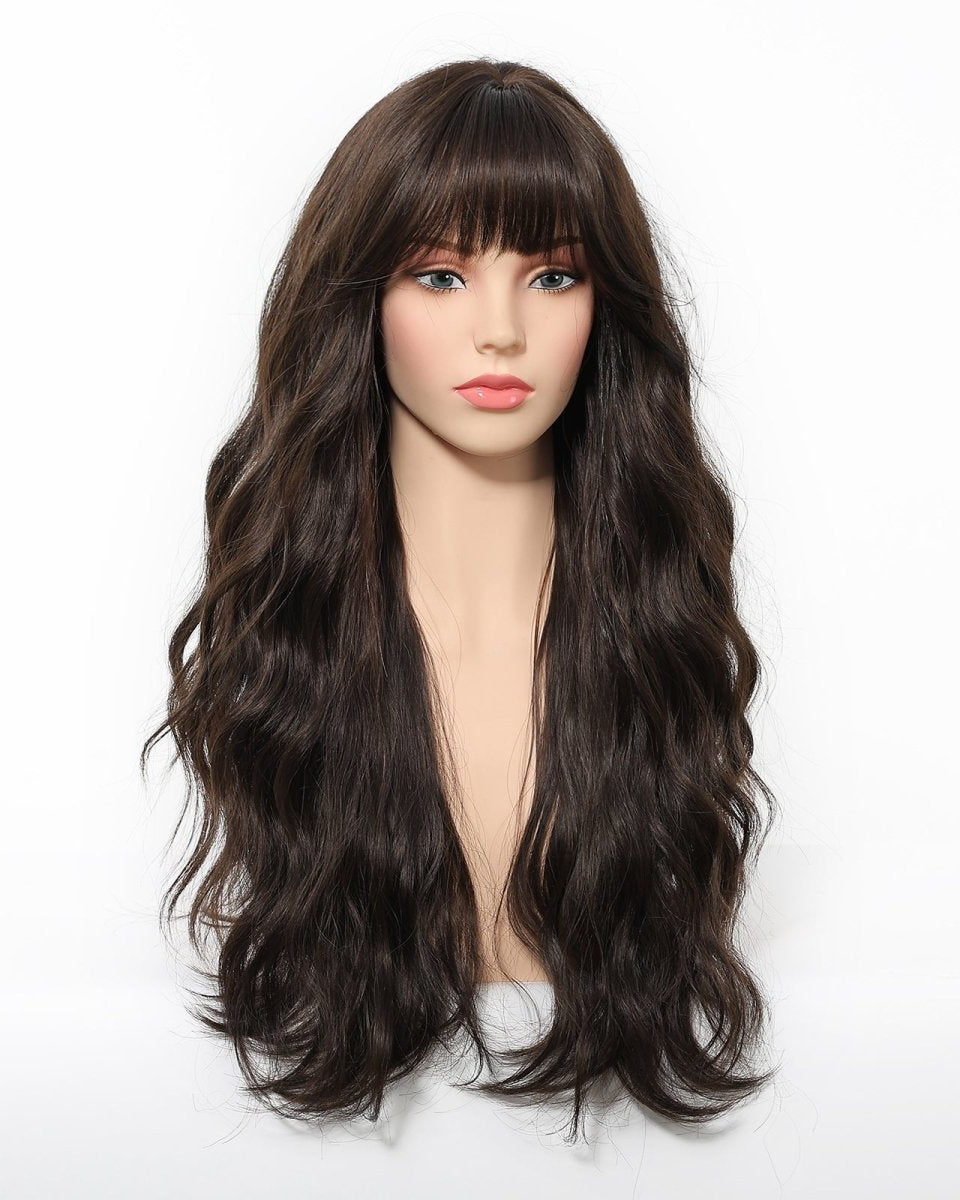Dark Chocolate Wavy Wig with Full Fringe - MARKETPLACE - Milk & Honey Wigs