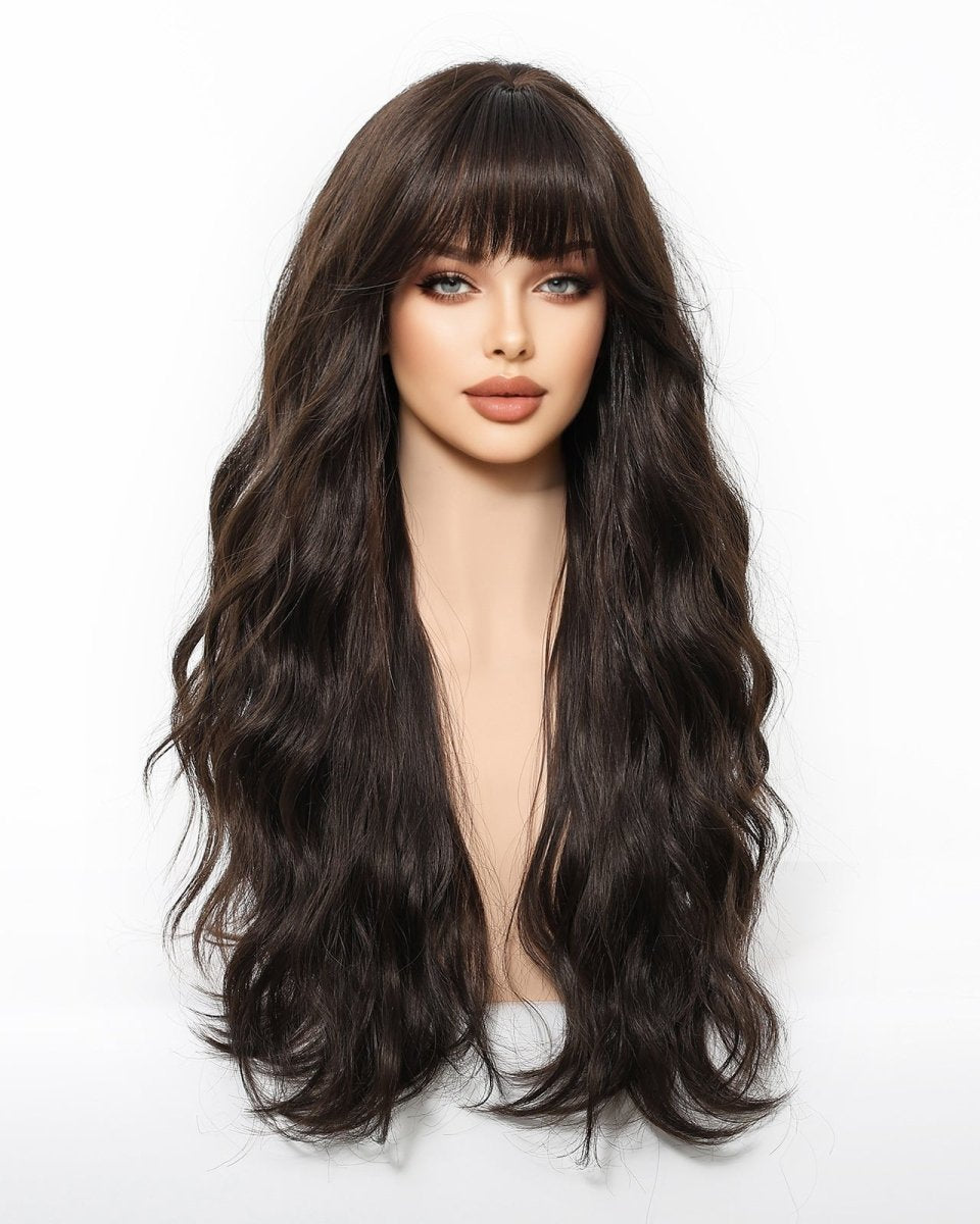 Dark Chocolate Wavy Wig with Full Fringe - MARKETPLACE - Milk & Honey Wigs