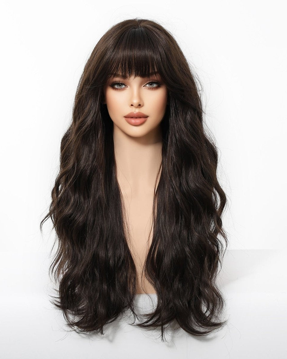 Dark Chocolate Wavy Wig with Full Fringe - MARKETPLACE - Milk & Honey Wigs