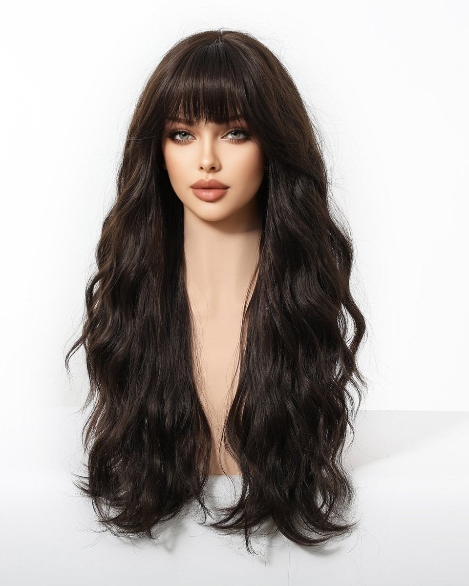 Dark Chocolate Wavy Wig with Full Fringe - MARKETPLACE - Milk & Honey Wigs