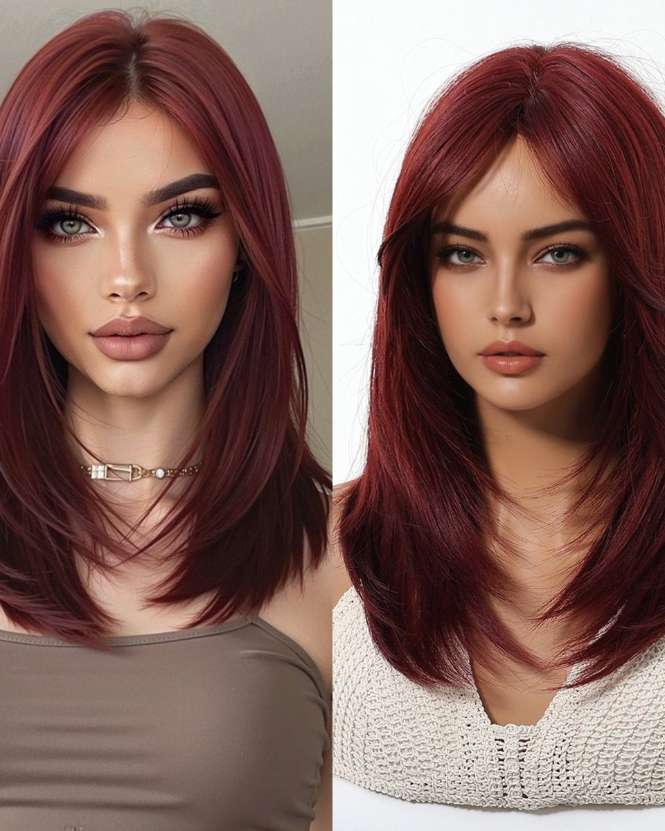 Deep Burgundy Red Layers Wig - MARKETPLACE - Milk & Honey Wigs
