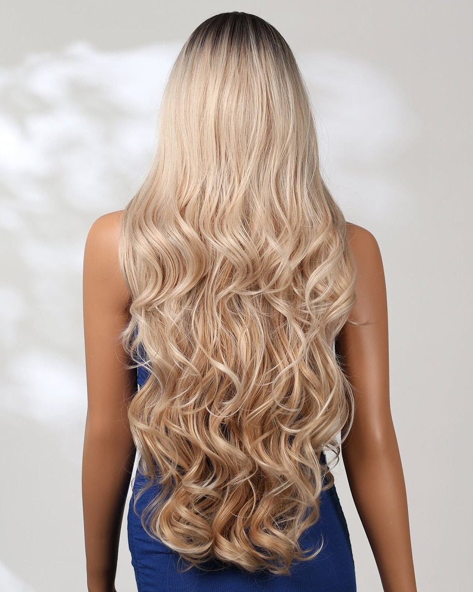 Extra Long Caramel Blonde With Root Wavy Fringe Wig - MARKETPLACE - Milk & Honey Wigs