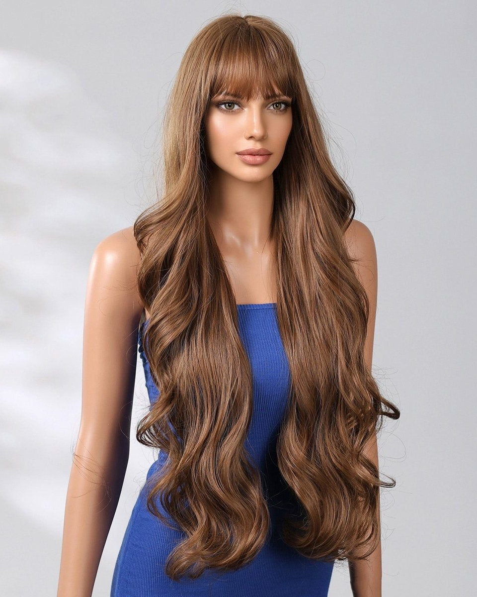Extra Long Medium Brown Wavy Fringe Wig - MARKETPLACE - Milk & Honey Wigs