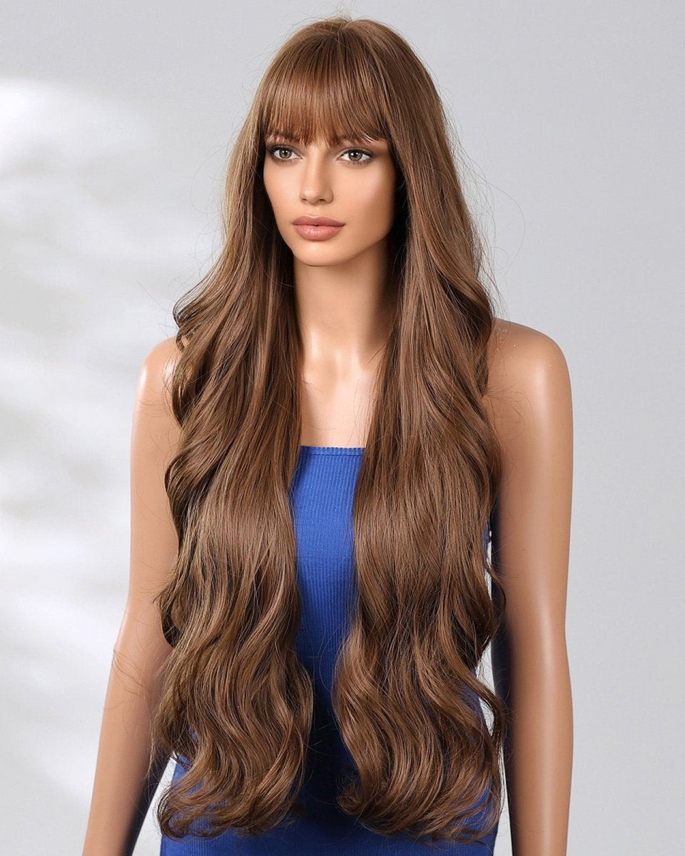 Extra Long Medium Brown Wavy Fringe Wig - MARKETPLACE - Milk & Honey Wigs