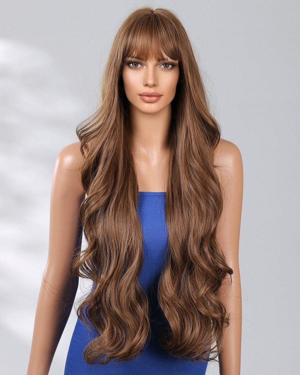 Extra Long Medium Brown Wavy Fringe Wig - MARKETPLACE - Milk & Honey Wigs