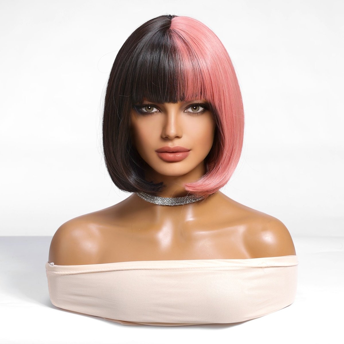 Half Pink Half Black Blunt Bob with Full Fringe Wig - MARKETPLACE - Milk & Honey Wigs