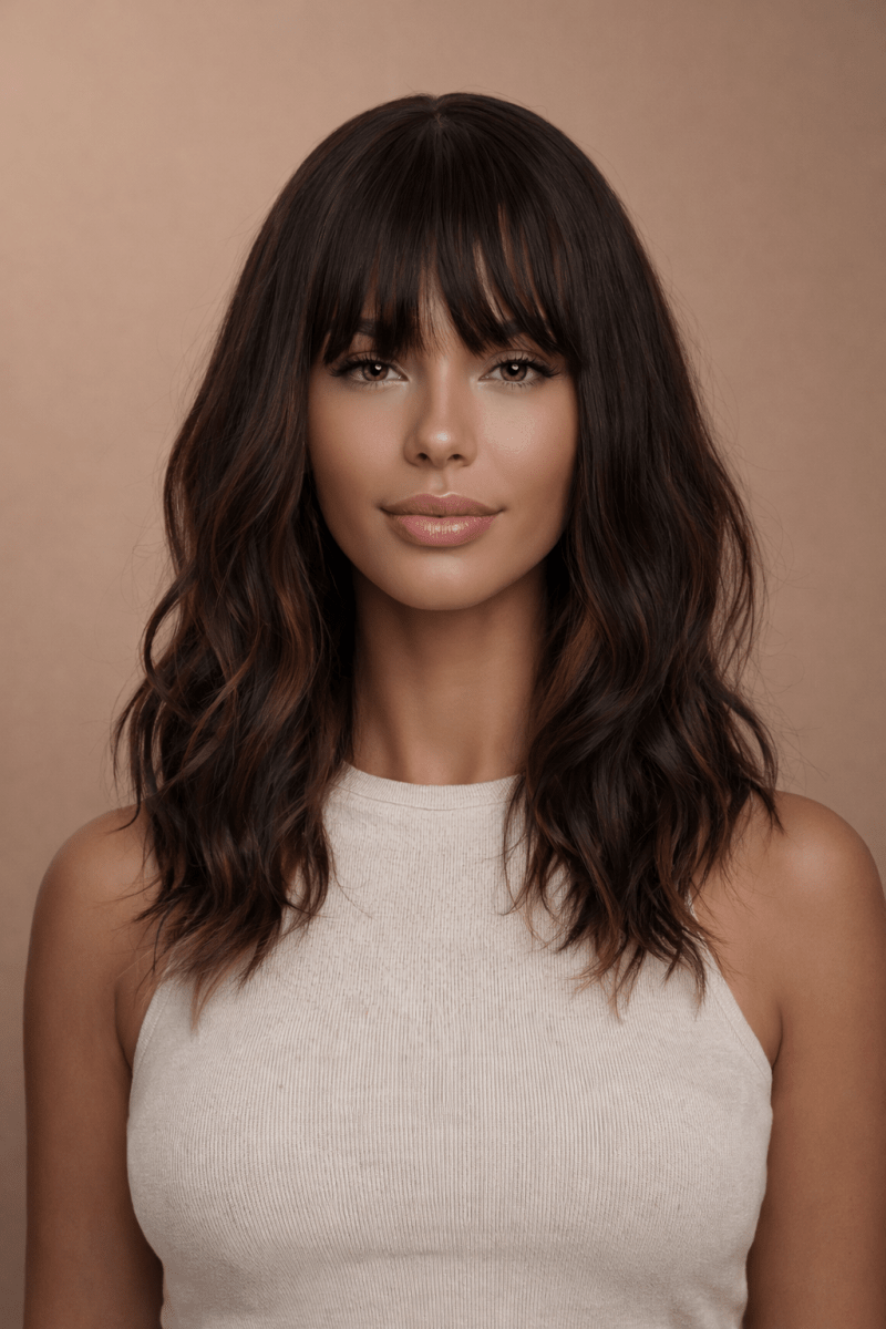 HAYLEY - Darkest Brown with Highlights - Fringe Wig - Milk & Honey Wigs
