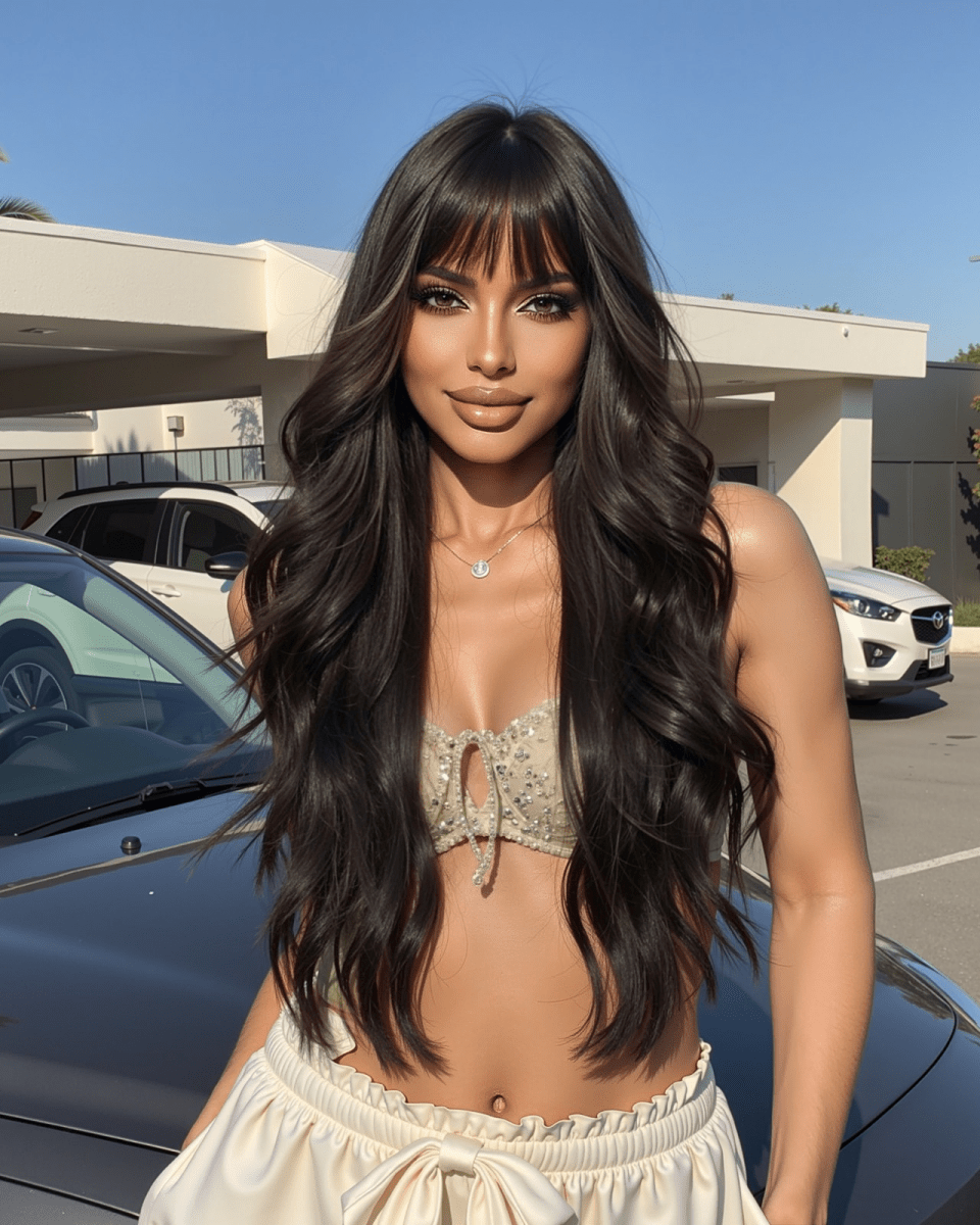 Jet Black Wavy with Full Fringe Wig - MARKETPLACE - Milk & Honey Wigs