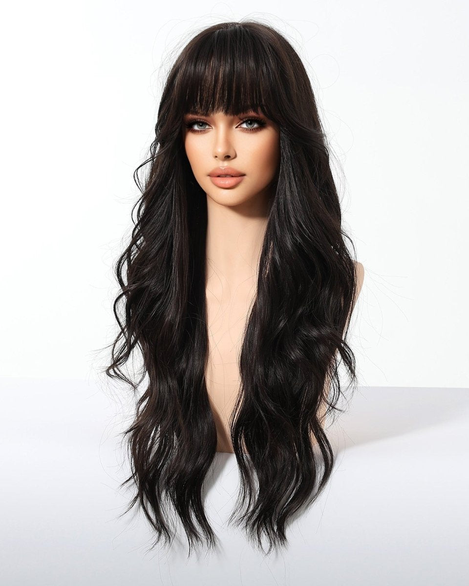 Jet Black Wavy with Full Fringe Wig - MARKETPLACE - Milk & Honey Wigs