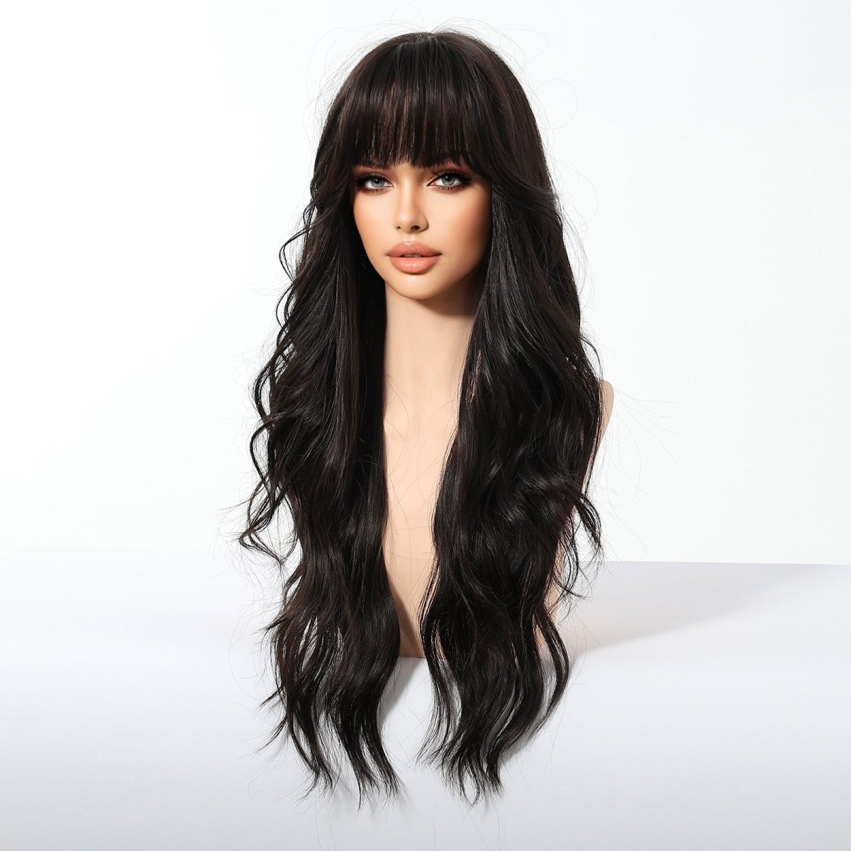 Jet Black Wavy with Full Fringe Wig - MARKETPLACE - Milk & Honey Wigs