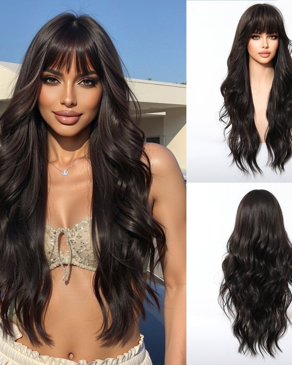 Jet Black Wavy with Full Fringe Wig - MARKETPLACE - Milk & Honey Wigs