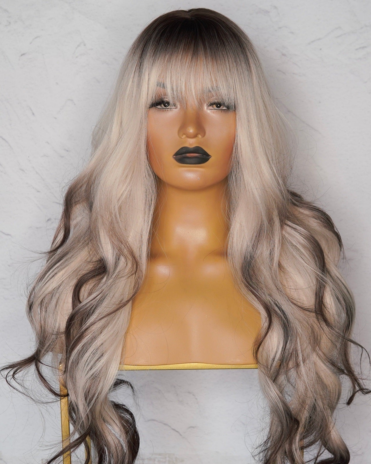 KINSLEY Blonde to Dark Brown Ombre Fringe Wig - Milk & Honey Wigs