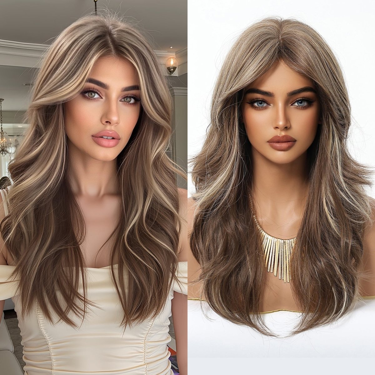 Light Brown with Ash Blonde Highlights Wig - MARKETPLACE - Milk & Honey Wigs