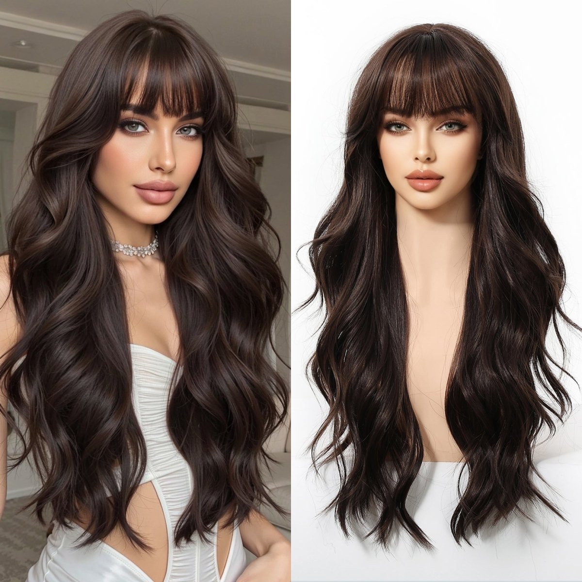 Long Wavy Dark Brown Wig - MARKETPLACE - Milk & Honey Wigs