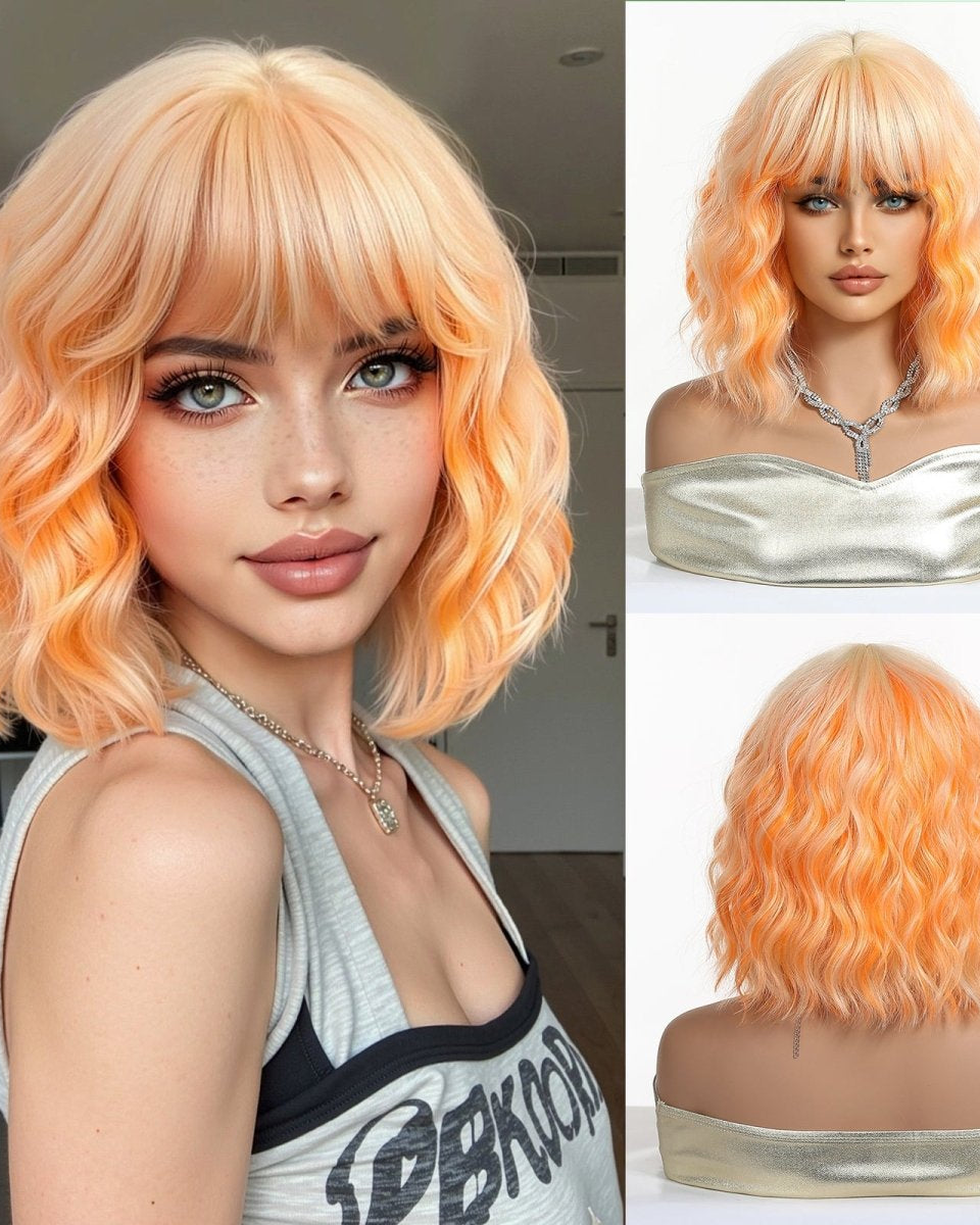 Peach Orange Wavy Bob Wig - MARKETPLACE - Milk & Honey Wigs