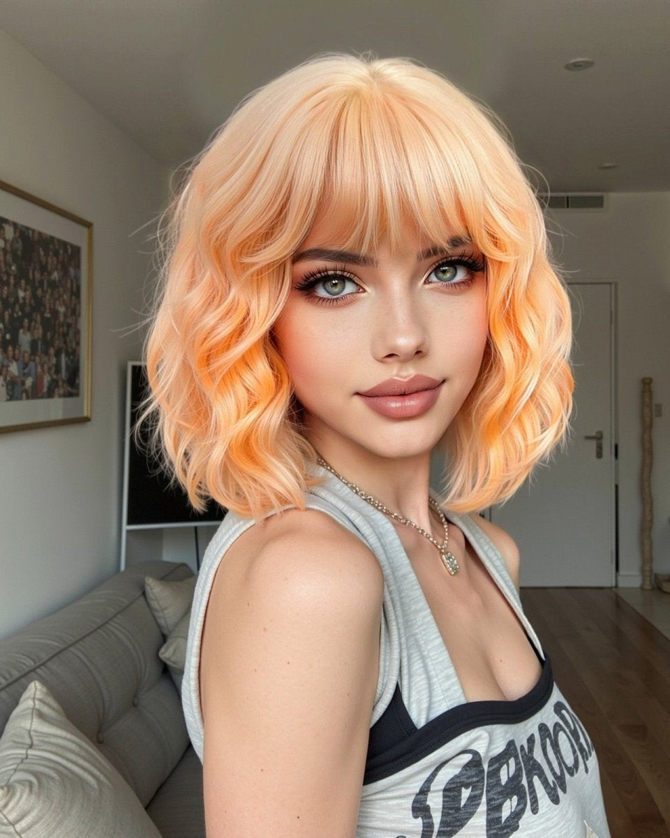 Peach Orange Wavy Bob Wig - MARKETPLACE - Milk & Honey Wigs