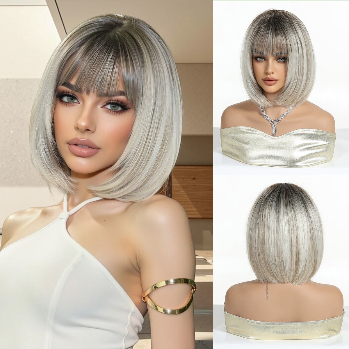 Platinum Blonde Bob Wig with Fringe Wig - MARKETPLACE - Milk & Honey Wigs