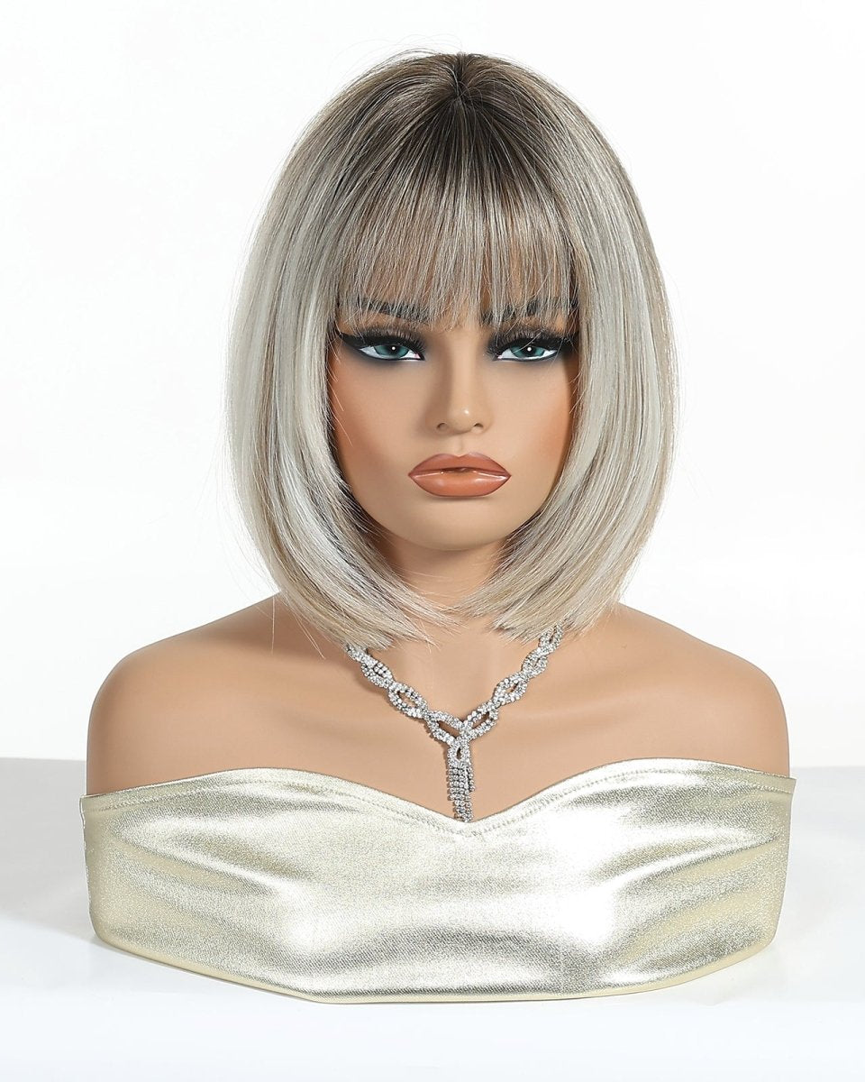 Platinum Blonde Bob Wig with Fringe Wig - MARKETPLACE - Milk & Honey Wigs