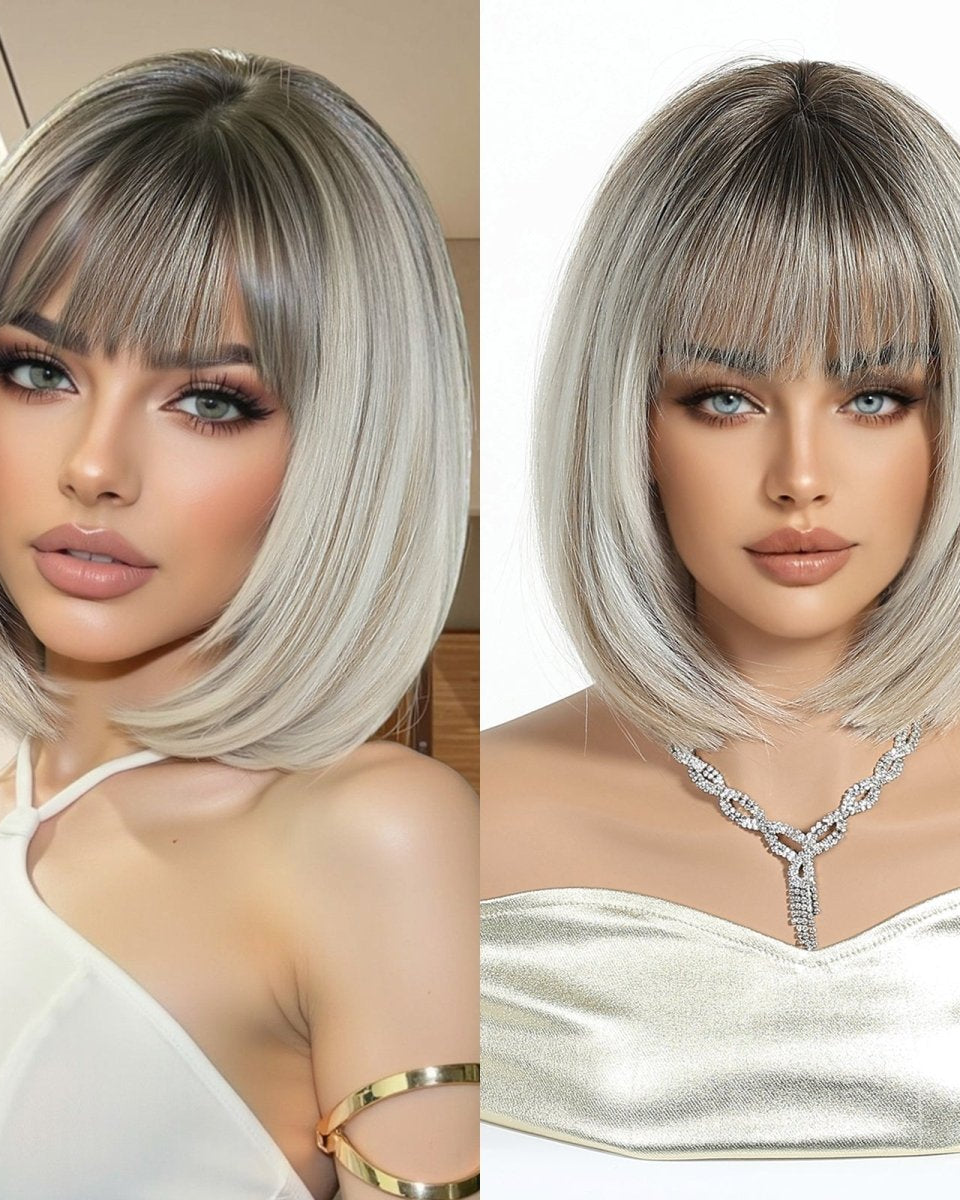 Platinum Blonde Bob Wig with Fringe Wig - MARKETPLACE - Milk & Honey Wigs