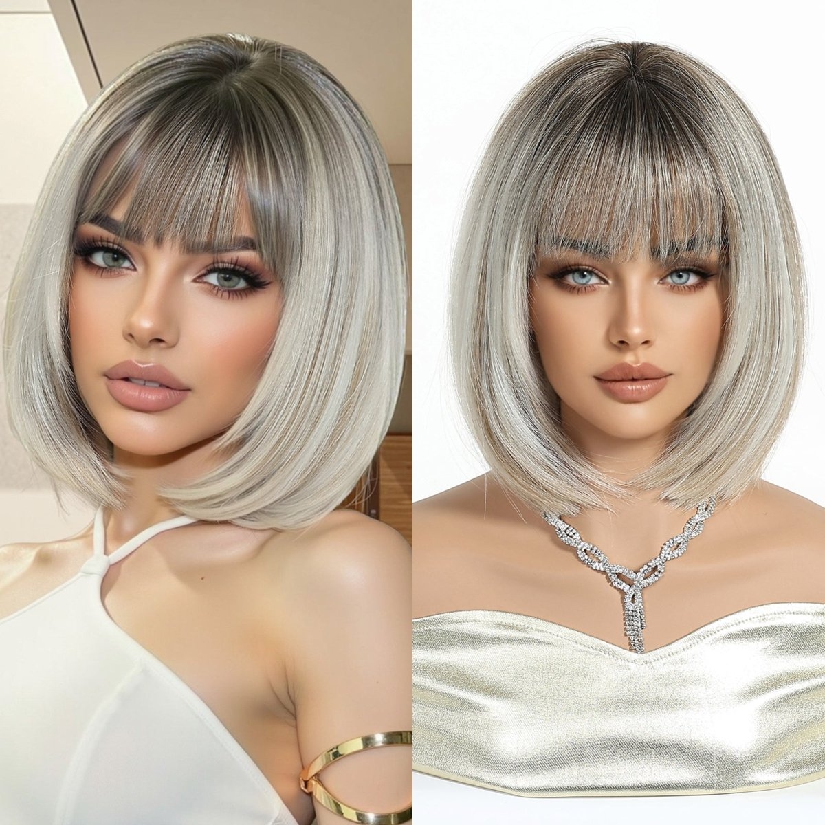 Platinum Blonde Bob Wig with Fringe Wig - MARKETPLACE - Milk & Honey Wigs