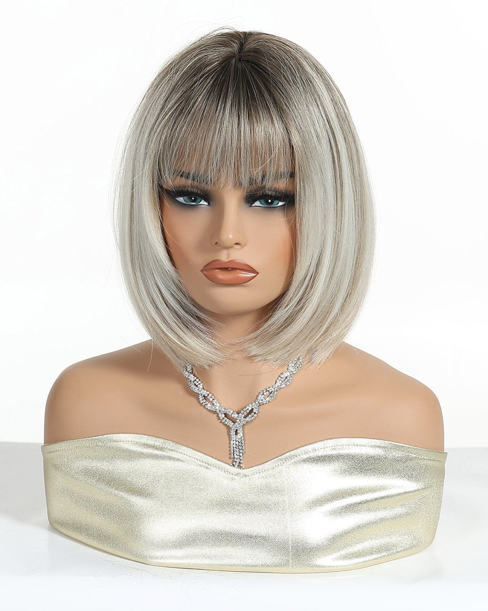 Platinum Blonde Bob Wig with Fringe Wig - MARKETPLACE - Milk & Honey Wigs