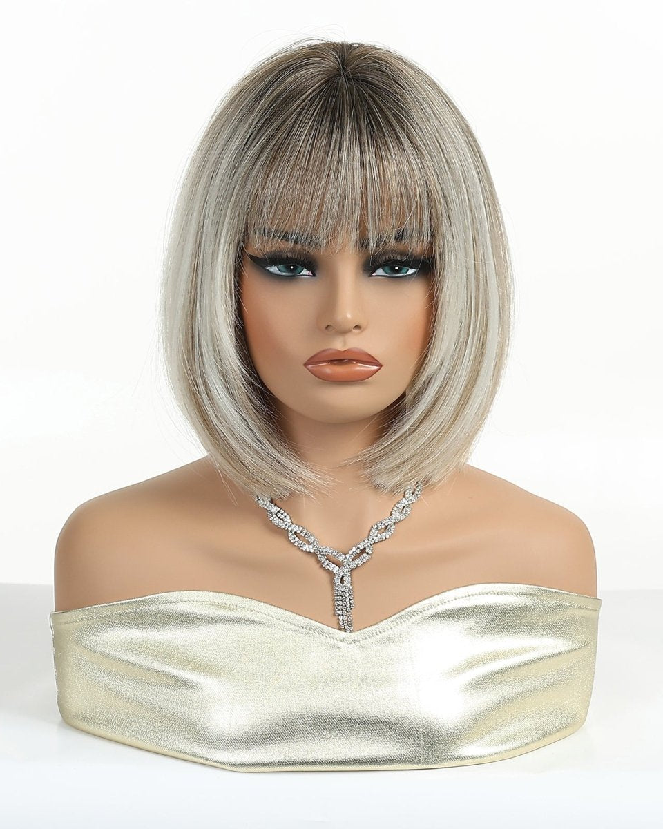Platinum Blonde Bob Wig with Fringe Wig - MARKETPLACE - Milk & Honey Wigs