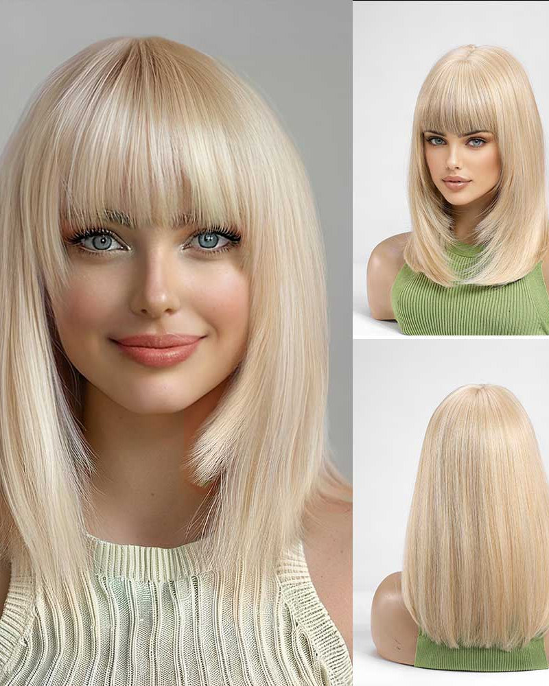 Platinum Blonde Bob with Full Bangs Wig - MARKETPLACE - Milk & Honey Wigs
