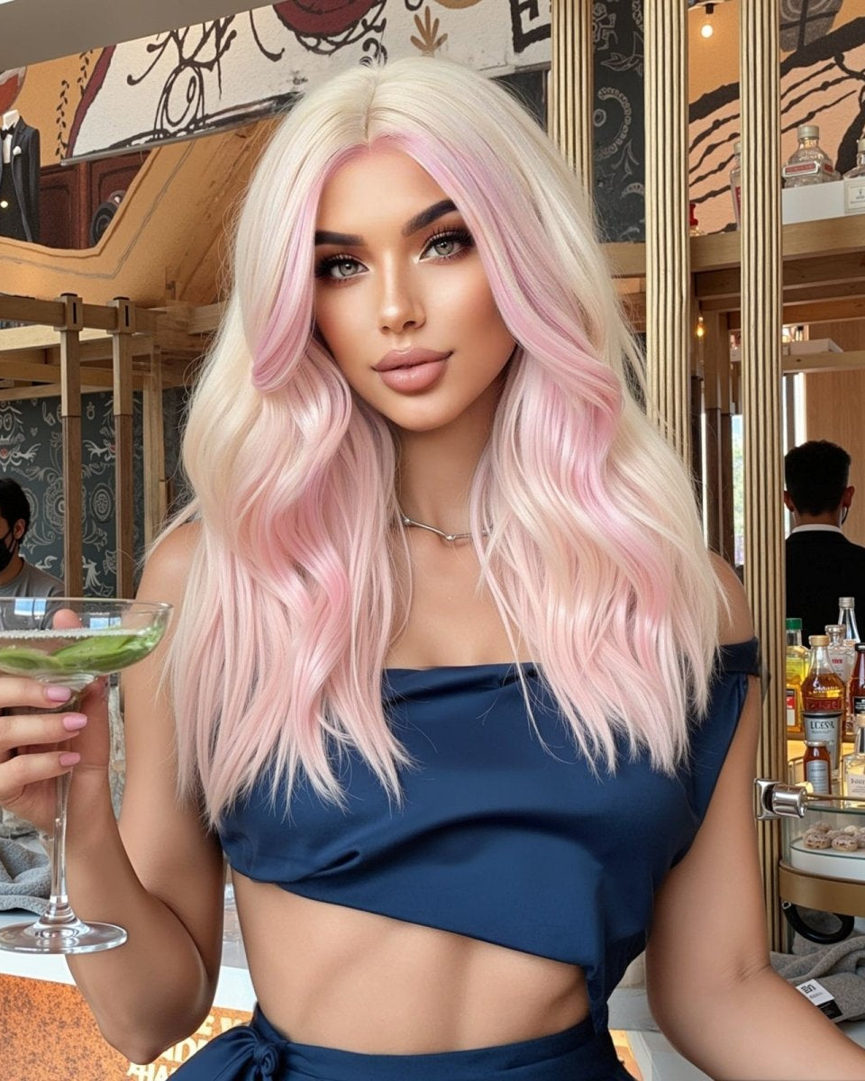 Platinum Blonde with Pastel Pink Highlights Wig - MARKETPLACE - Milk & Honey Wigs