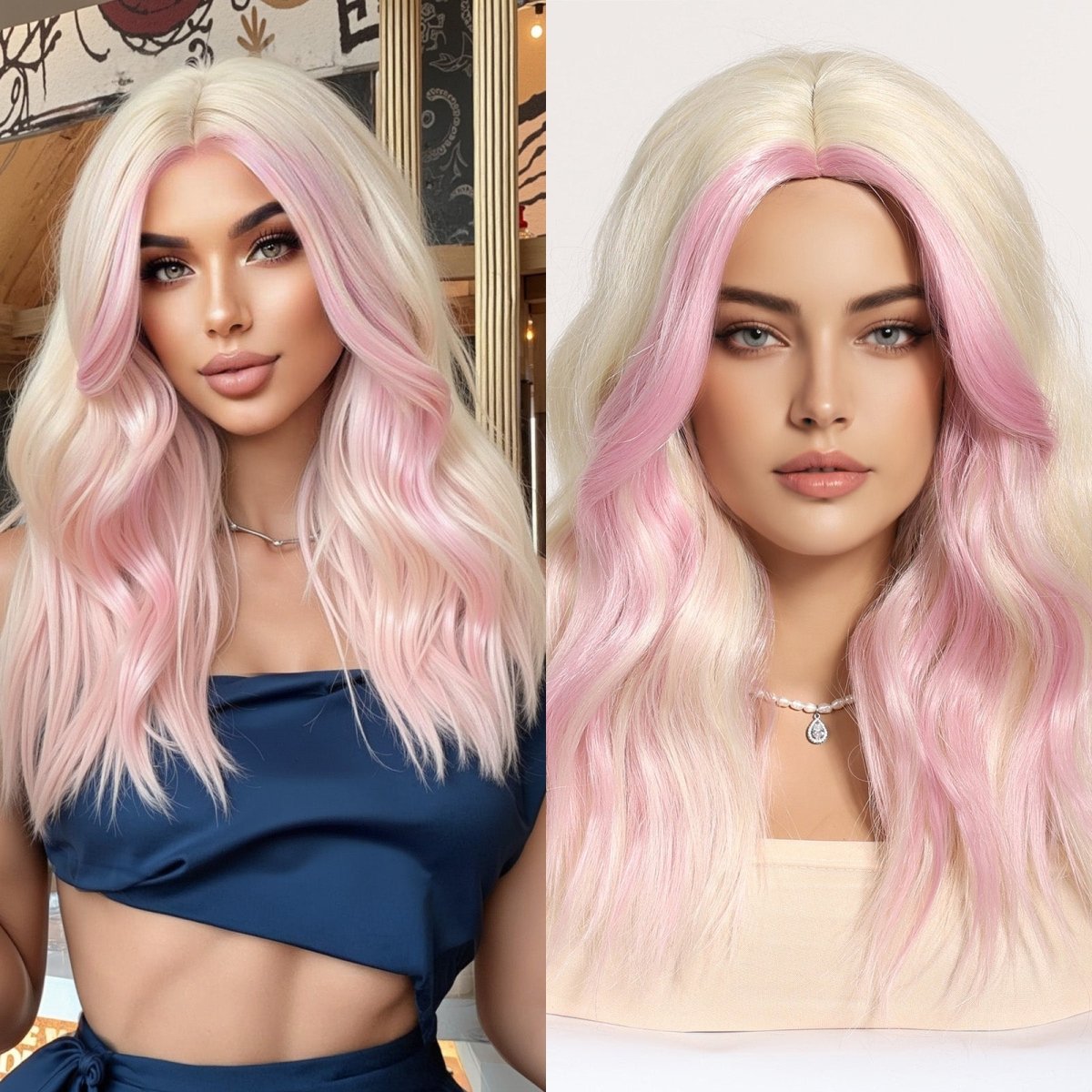 Platinum Blonde with Pastel Pink Highlights Wig - MARKETPLACE - Milk & Honey Wigs