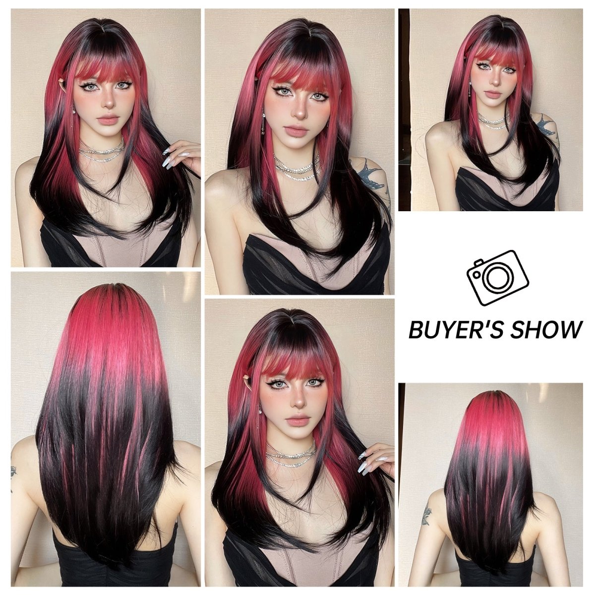 Red and Black Highlight Wig - MARKETPLACE - Milk & Honey Wigs