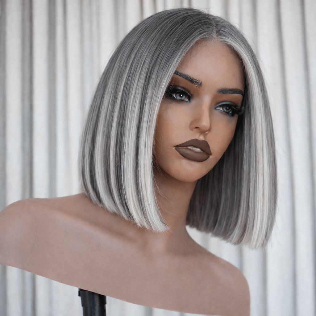ROE BOB - Salt & Pepper - Human Hair Wig | Grey, 16 Inch, 13x6 Lace Front, Human Hair | Milk & Honey Wigs