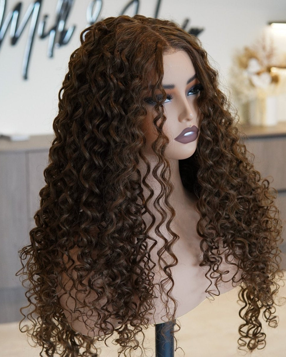 SHIRLEY Medium Brown Curl Lace Front Wig - Milk & Honey Wigs
