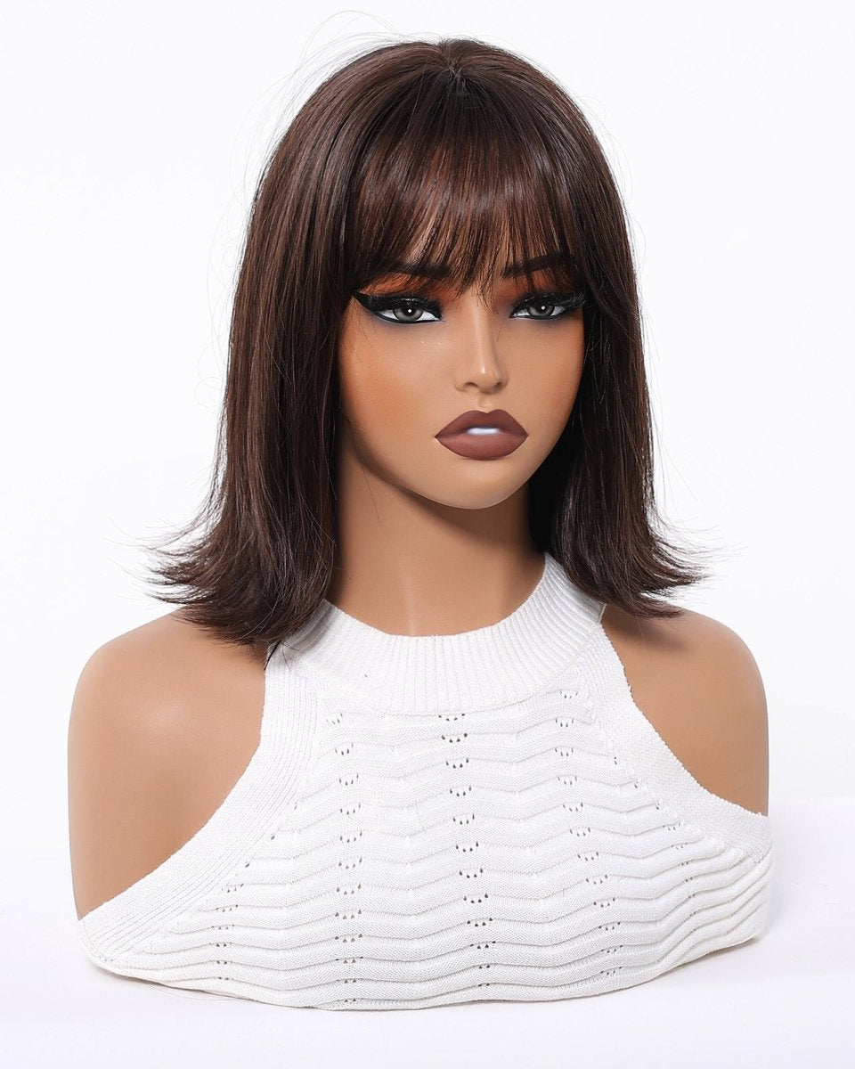 Short Dark Brown Bob Wispy Fringe Wig - MARKETPLACE - Milk & Honey Wigs