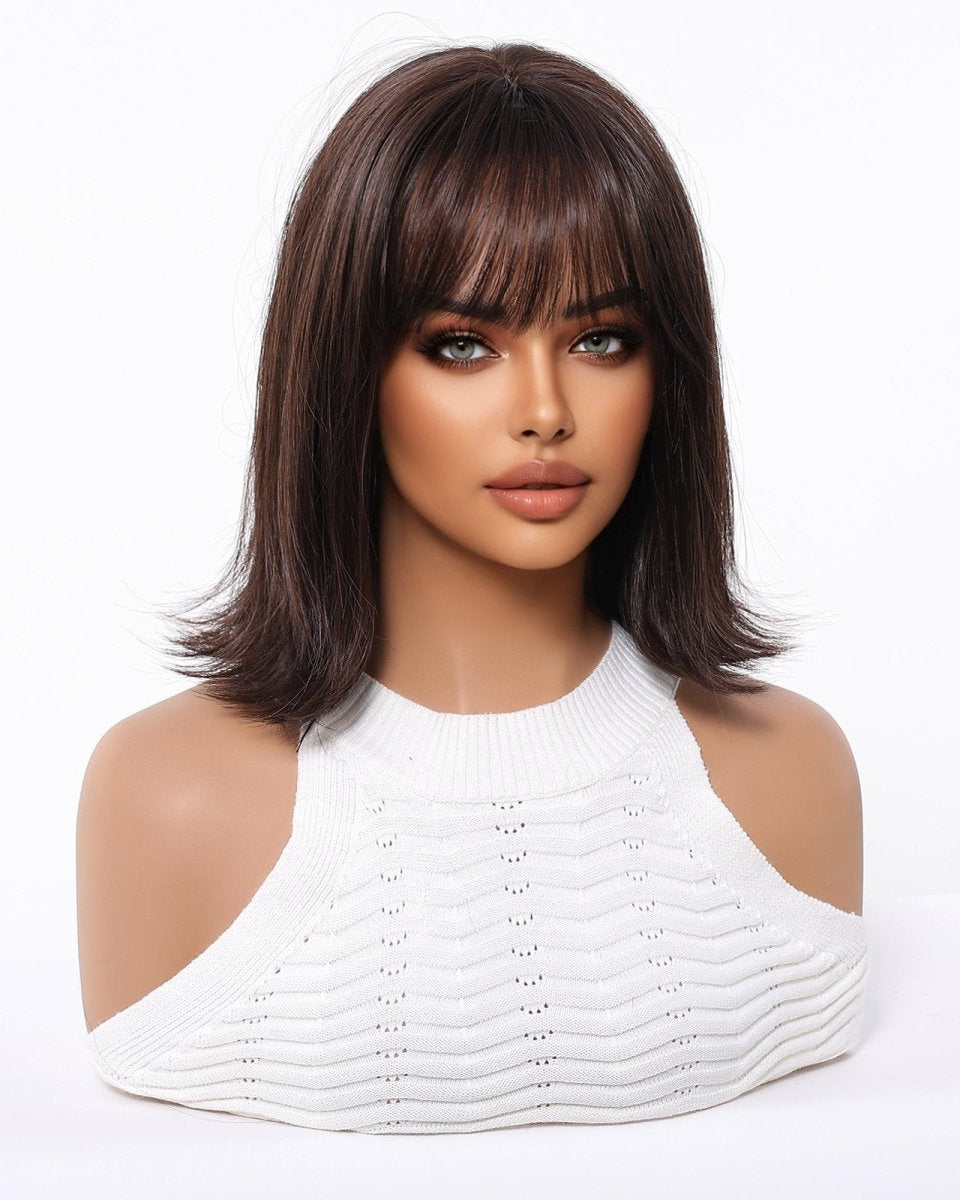 Short Dark Brown Bob Wispy Fringe Wig - MARKETPLACE - Milk & Honey Wigs