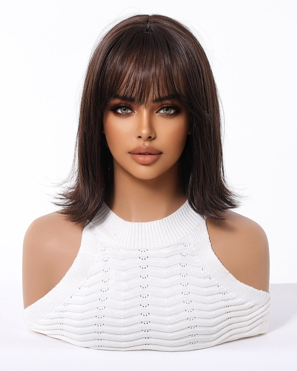 Short Dark Brown Bob Wispy Fringe Wig - MARKETPLACE - Milk & Honey Wigs