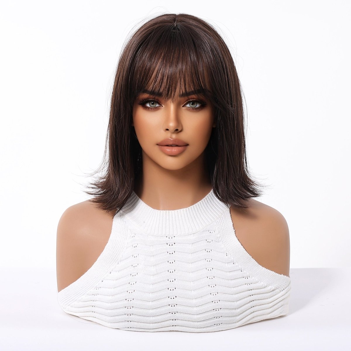 Short Dark Brown Bob Wispy Fringe Wig - MARKETPLACE - Milk & Honey Wigs