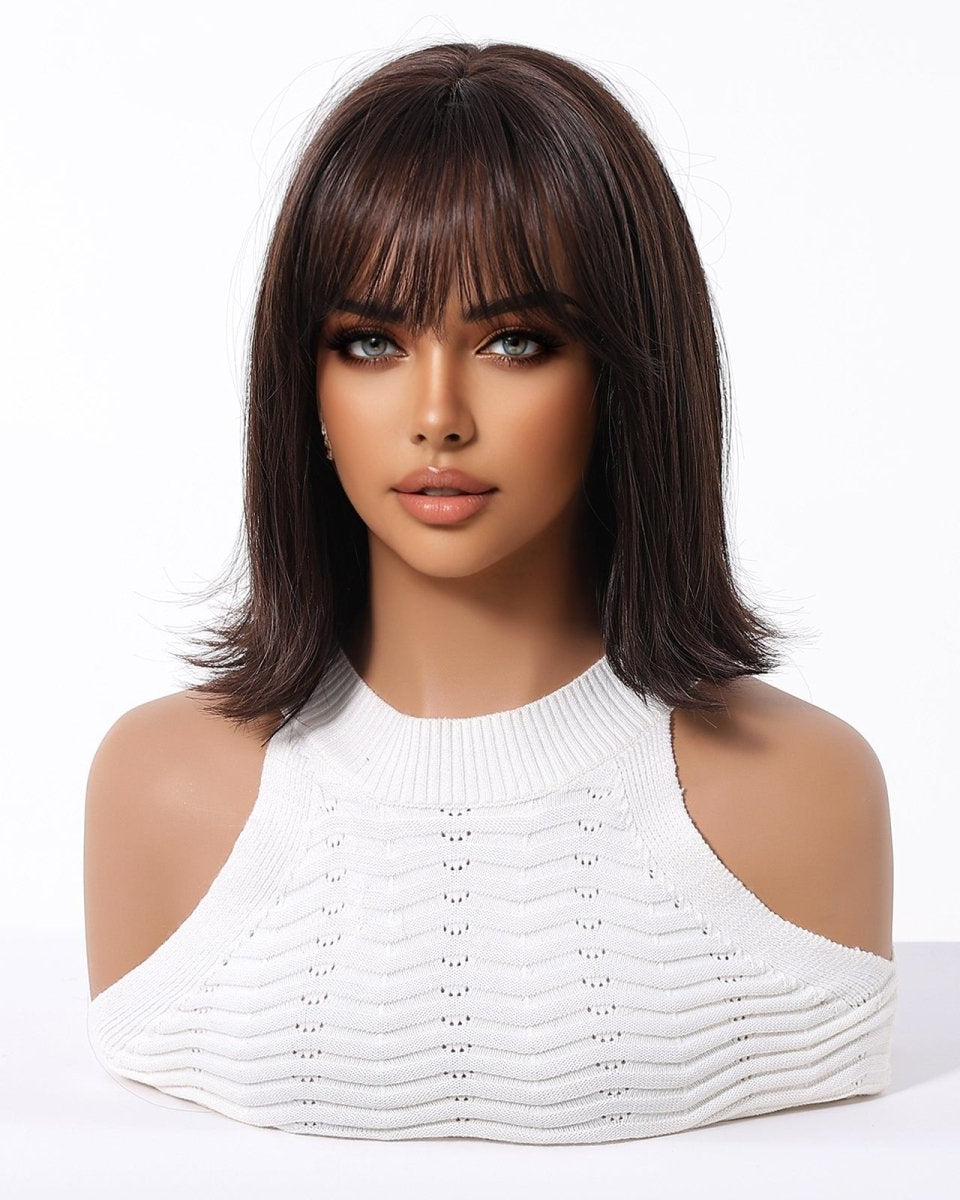 Short Dark Brown Bob Wispy Fringe Wig - MARKETPLACE - Milk & Honey Wigs