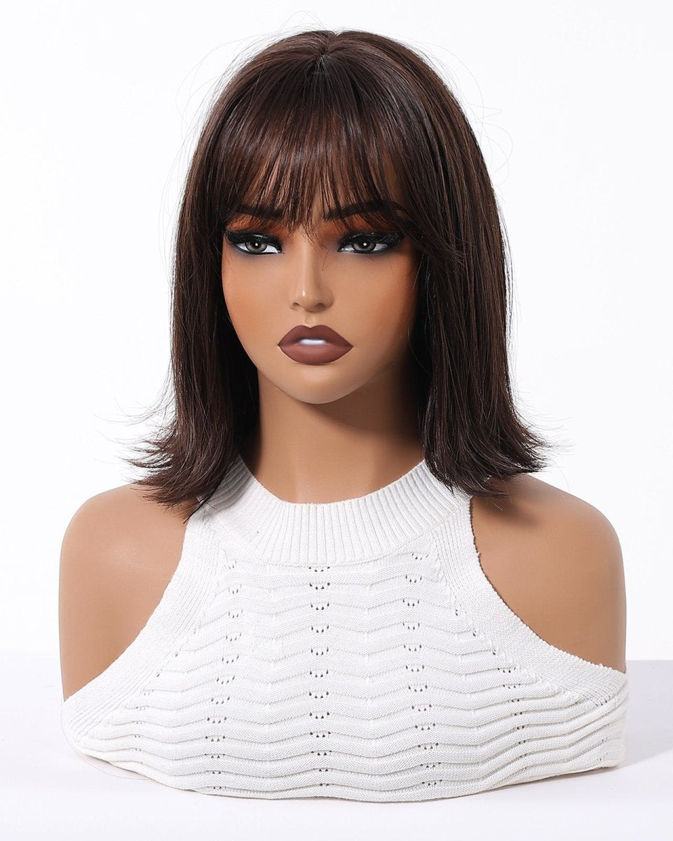 Short Dark Brown Bob Wispy Fringe Wig - MARKETPLACE - Milk & Honey Wigs