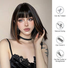Sleek Black Bob Wig with Bangs and Caramel Highlights - MARKETPLACE - Milk & Honey Wigs