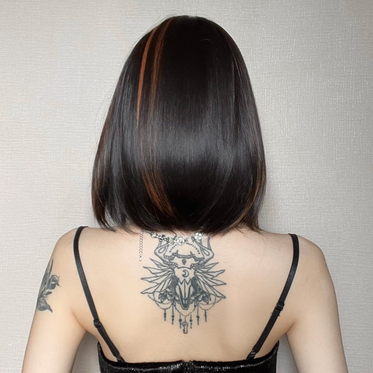 Sleek Black Bob Wig with Bangs and Caramel Highlights - MARKETPLACE - Milk & Honey Wigs