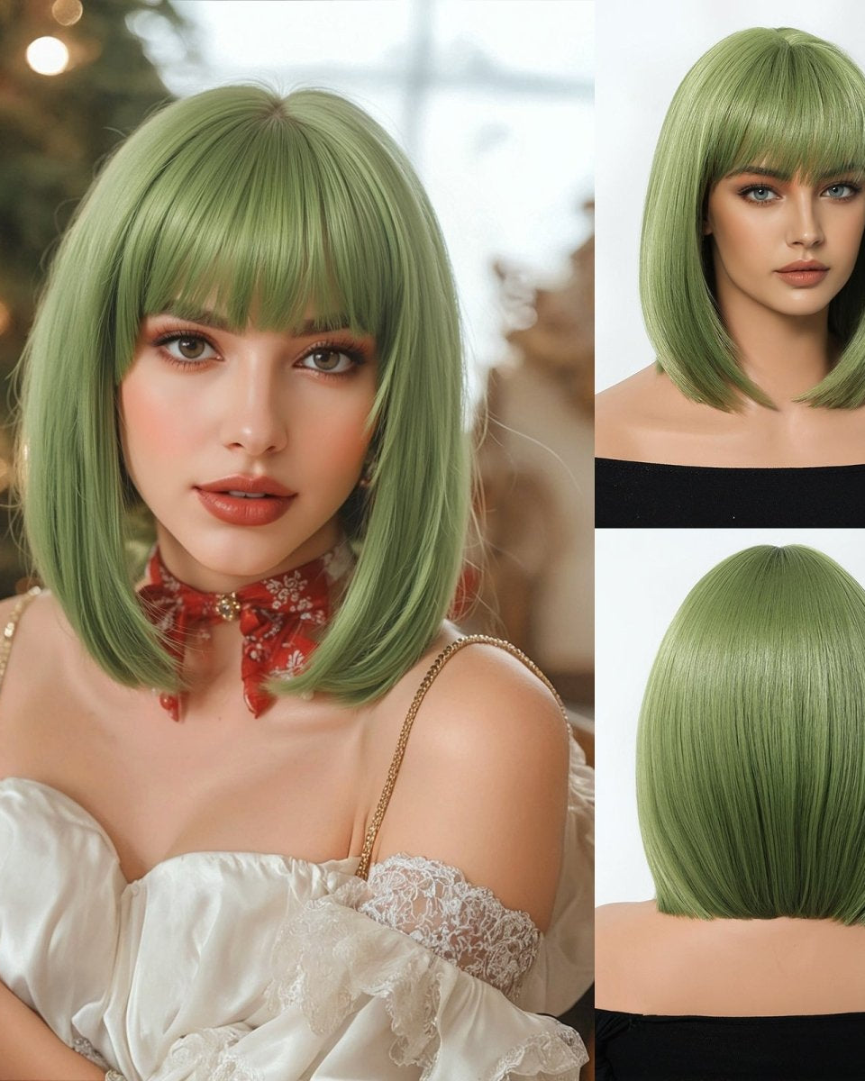 Sleek Olive Green Bob Wig - MARKETPLACE - Milk & Honey Wigs